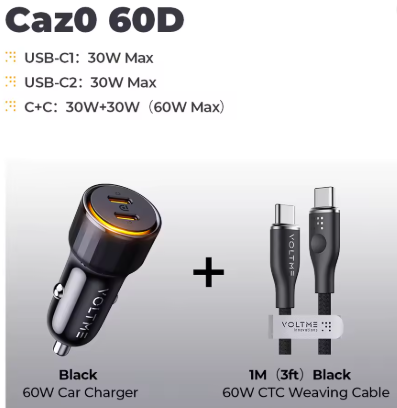 Автозарядка VOLTME 60W Car Charger (Type-C PD + QC 3.0) Wroomix