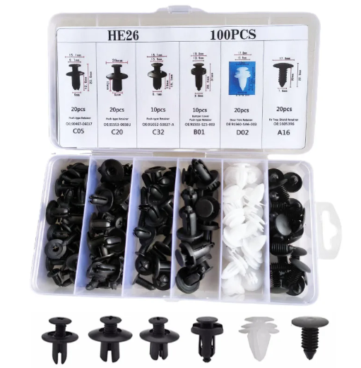 Набір універсальних кліпс для обшивки авто (100 шт, Нейлон) Wroomix