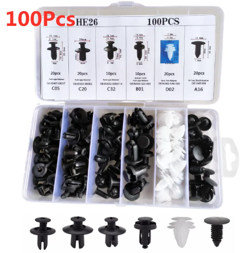 Набір універсальних кліпс для обшивки авто (100 шт, Нейлон) Wroomix